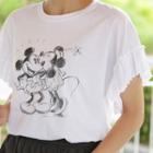 Frilled-sleeve Mickey-print T-shirt