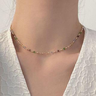 Faux Crystal Alloy Choker Choker - Green & Blue & Gold - One Size