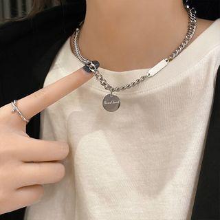 Alloy Disc Pendant Necklace 01 - Silver - One Size