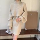 Set: Cropped Sweater + Sleeveless Knit Mini A-line Dress