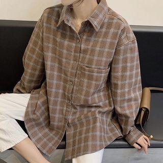 Plaid Loose-fit Fleece Blouse
