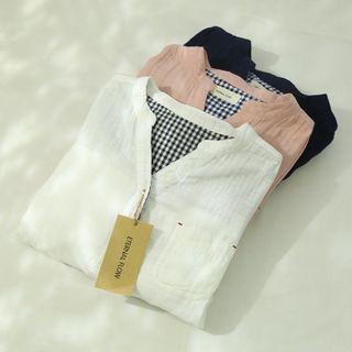 Long-sleeve V-neck Linen Top