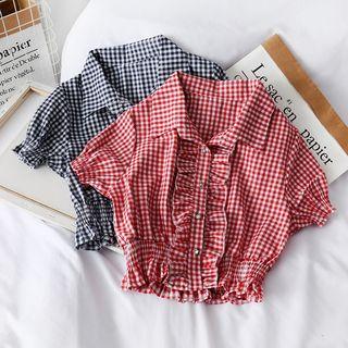 Checker Short-sleeve Crop Blouse