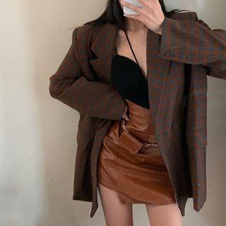 Gingham Blazer 6727 - Brown & Blue - One Size
