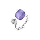 925 Sterling Silver Fashion Individual Purple Austrian Element Crystal Square Adjustable Ring Silver - One Size
