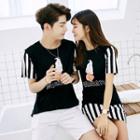 Couple Matching Pinstripe Panel Short-sleeve T-shirt / T-shirt Dress