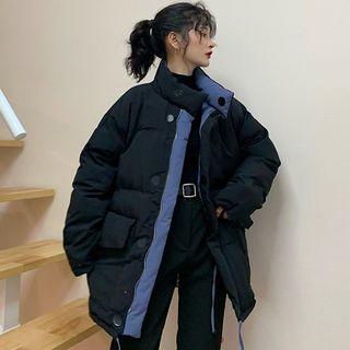 Reversible Padded Drawstring-waist Jacket Black & Blue - One Size