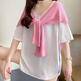 Elbow-sleeve Shawled T-shirt