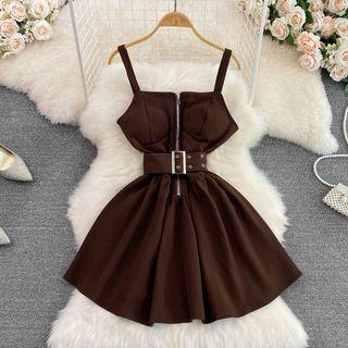 Sleeveless Semi Zip A-line Mini Dress