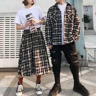 Couple Matching Short-sleeve T-shirt / Plaid Shirt / Midi A-line Skirt