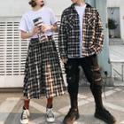 Couple Matching Short-sleeve T-shirt / Plaid Shirt / Midi A-line Skirt