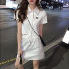 Set: Short-sleeve Collar T-shirt + Mini A-line Skirt
