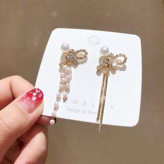 925 Sterling Silver Asymmetric Faux Pearl Dangle Earring 1 Pair - As Shown In Figure - One Size