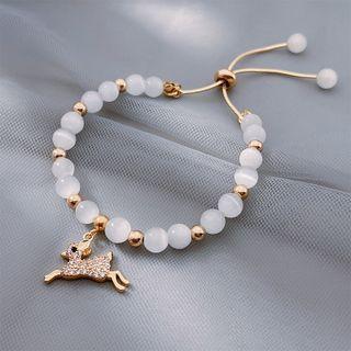 Deer Pendant Cat Eye Stone Bracelet Gold & White - One Size