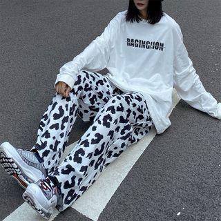 Cow Print Wide-leg Pants