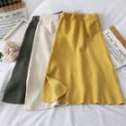 Elastic High-waist A-line Knit Skirt