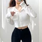 Long-sleeve Button-up Ribbed Crop Top