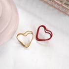Non-matching Layered Heart Earring 1 Pair - S925 Silver Stud Earrings - Gold & Red - One Size