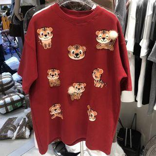 Elbow-sleeve Tiger Accent T-shirt