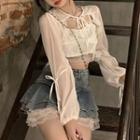Lace Camisole Top / Long-sleeve Crop Top / A-line Denim Skirt / Undershorts