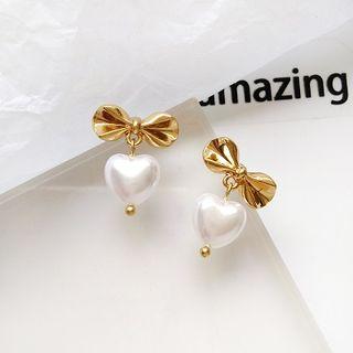 Faux Pearl Ribbon Earring / Clip-on Earring