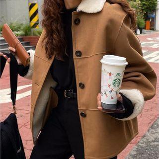 Fleece Collar Panel Single-breasted Jacket
