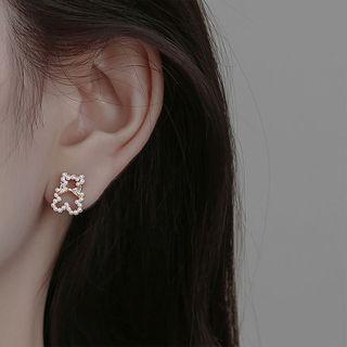 Bear Faux Pearl Sterling Silver Earring 1 Pair - Stud Earring - 925 Silver - White - One Size
