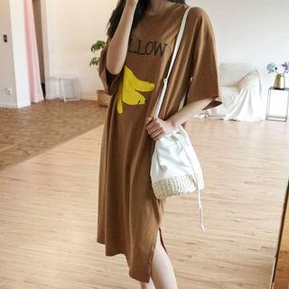 Banana Print Long T-shirt Dress