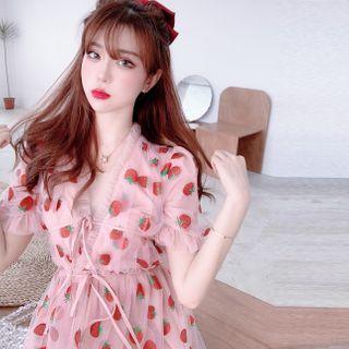 Strawberry Printed Short-sleeve Dress As Figure - One Size