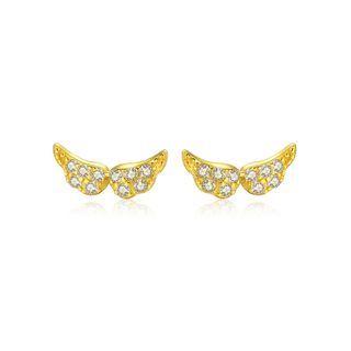 Sterling Silver Plated Gold Fashion Bright Wings Cubic Zirconia Stud Earrings Golden - One Size