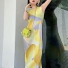 Sleeveless Printed Midi A-line Dress Yellow - One Size