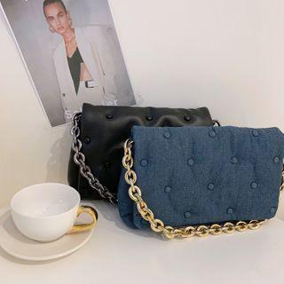 Denim / Faux-leather Chain Bag