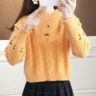 Long-sleeve Cropped Embroidered Knit Sweater