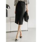 Deep-slit Midi Pencil Skirt With Belt