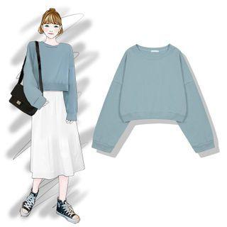 Crewneck Plain Long-sleeve Sweatshirt