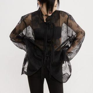 Floral Print Mesh Frog-button Jacket