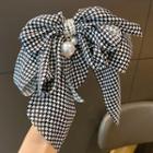 Houndstooth Bow Hair Clip 1pc - Black & White - One Size