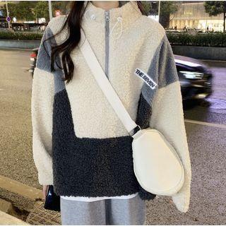 Faux Shearling Color Block Sweatshirt