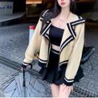Contrast Trim Cardigan / Bandeau Top / Mini A-line Skirt