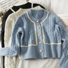 Round Neck Faux Pearl Button Cardigan