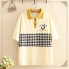 Cow Print Checked Short-sleeve Top As Shown In Figure - One Size