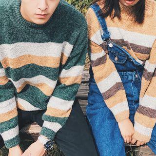 Striped Mock Neck Couple Matching Sweater