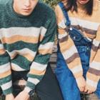 Striped Mock Neck Couple Matching Sweater