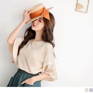 Ruffled Lace-trim Short-sleeve Top