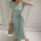 Short-sleeve Open Back Waist-cutout A-line Dress