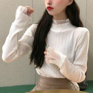 Mesh Cuff Glitter Knit Top