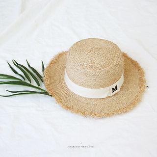 Lettering-accent Raffia Sun Hat