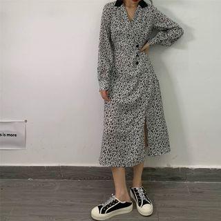 Long-sleeve Zebra Print Midi A-line Dress