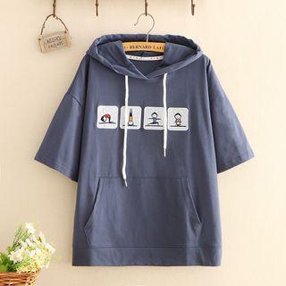 Patched Short-sleeve Hoodie