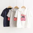 Sequined Applique Hooded Short-sleeve T-shirt